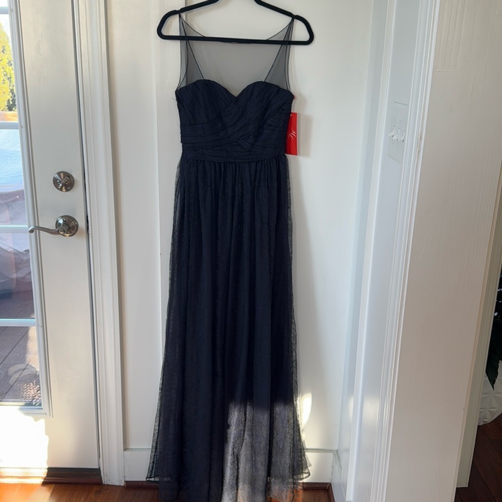 NWT ML Monique Lhuillier Blue Lace Maxi Dress Size 4